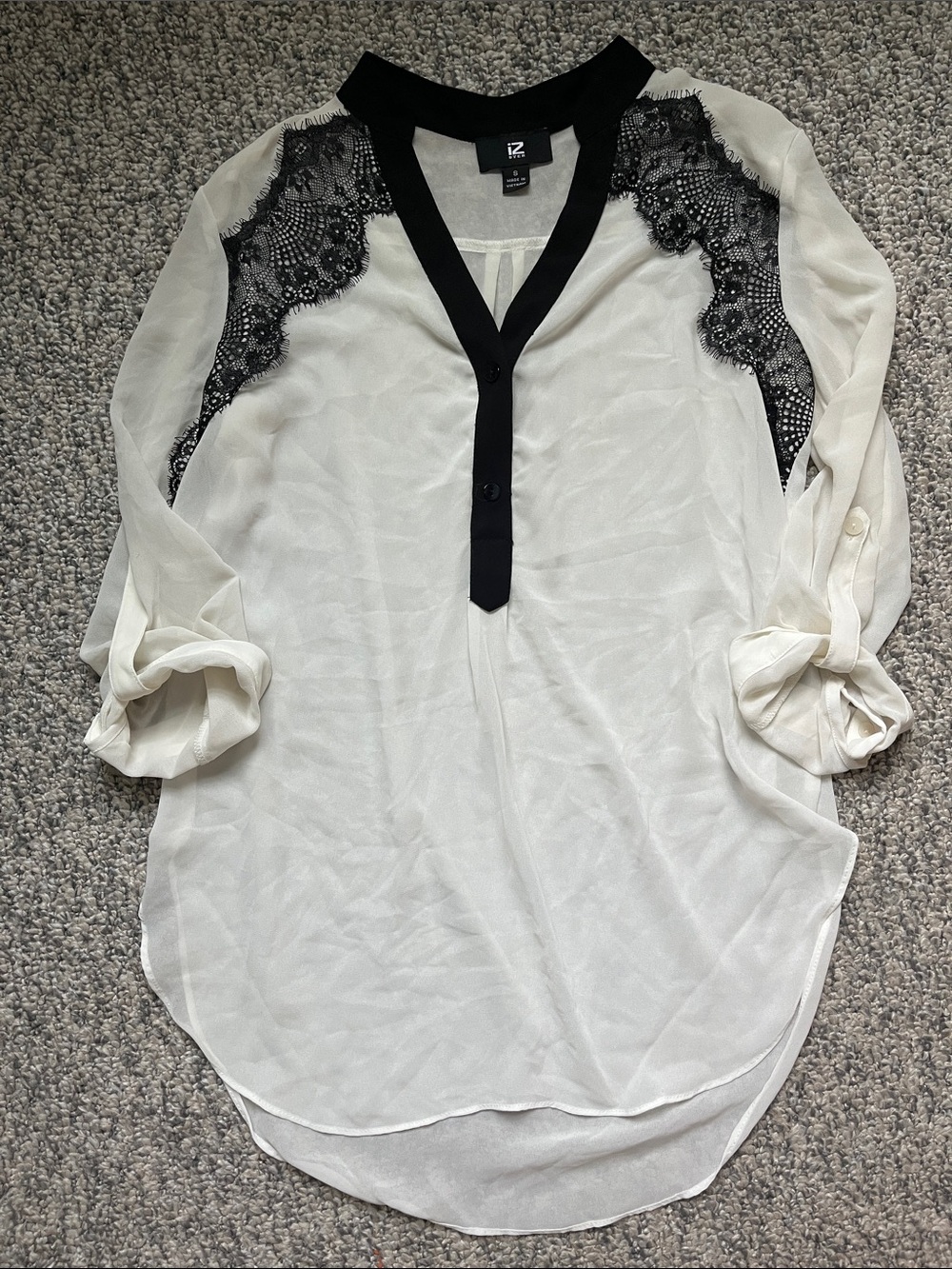 Cream Blouse with Black Lace Detail